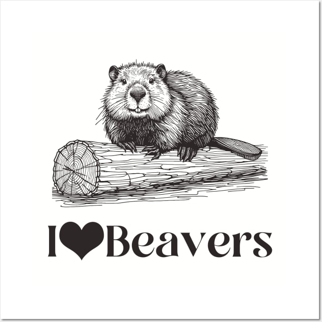 line art drawing, line art, line drawing, beaver, team beaver, the beaver, funny beaver, beaver lover Wall Art by Thunder Biscuit